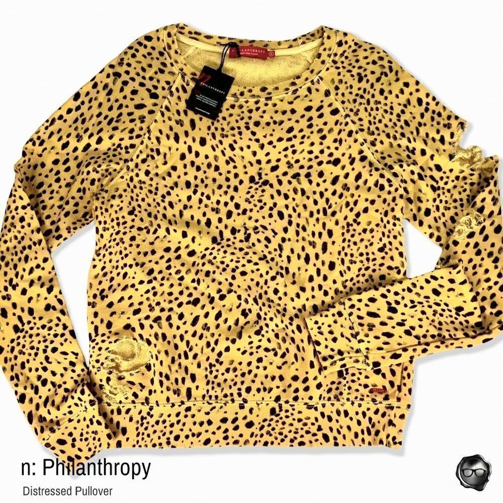 N:PHILANTHROPY BLACKBIRD DISTRESSED SWEATSHIRT IN SPACE CHEETAH PRINT SIZE SMALL